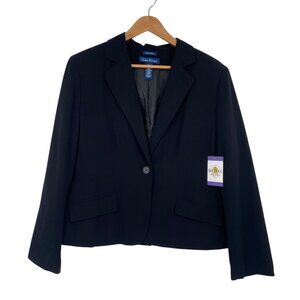 Evan-Picone Womens 16 Black Blazer Stretch Pockets Lined One Button Professional